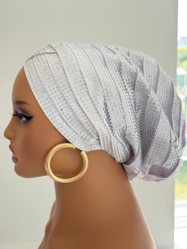 White Rhinestone Pleated Turban