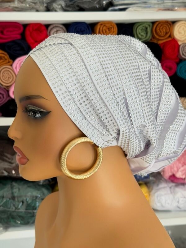 White Rhinestone Pleated Turban