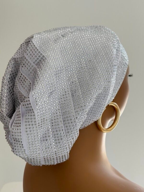 White Rhinestone Pleated Turban