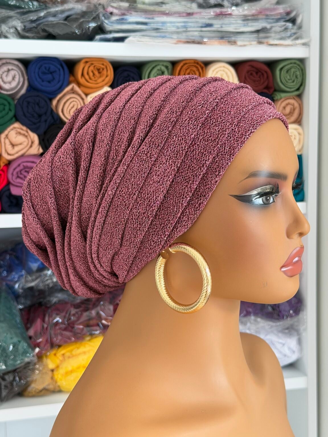 Elegant Maroon Pleated Turban Headwrap for Women