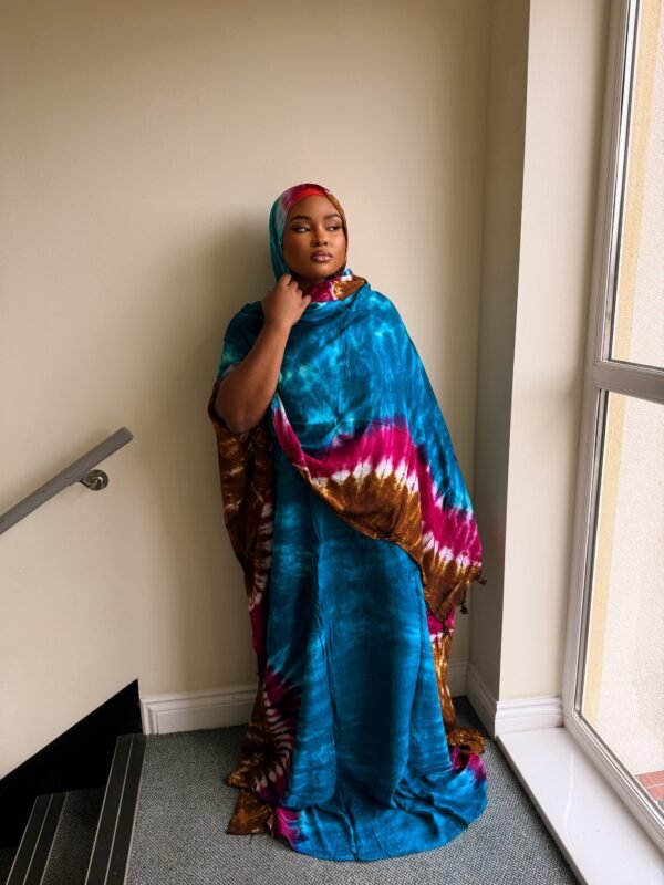 Vibrant Tie-Dye Hijab and Abaya 2-piece Set