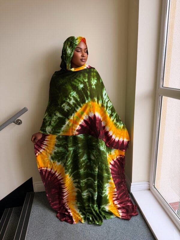 Vibrant Tie-Dye Hijab and Abaya 2-piece Set